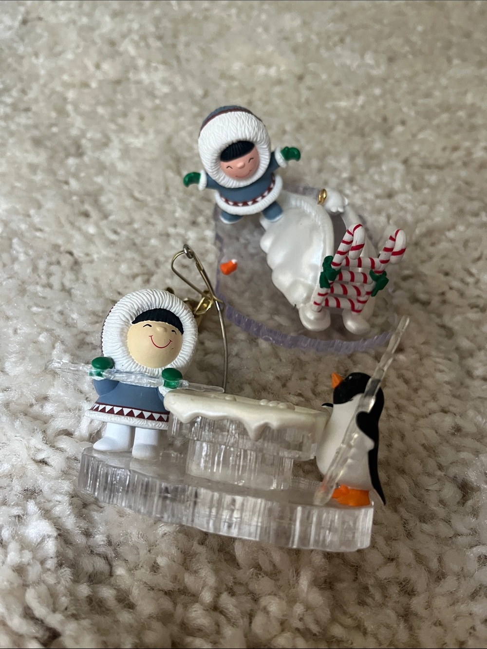 Holiday Eskimo & Penguin Winter Figurine Ornaments - Blue and White. Hallmark